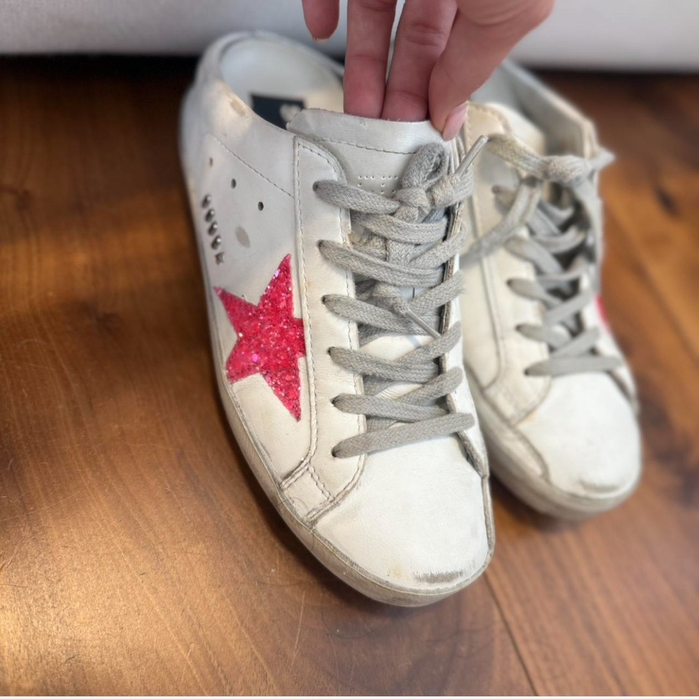 Golden Goose White leather Sneakers with Pink glitter Star